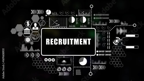 recruitment  Concept with Modern Technology, Data Analytics and Futuristic Business Graphics. Asymptotic smart data analytic. .4K animation