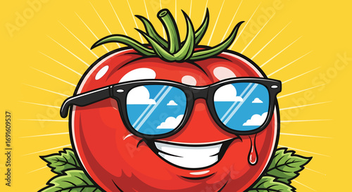 Cool Tomato Cartoon Character with Sunglasses Summer Produce Vector Illustration