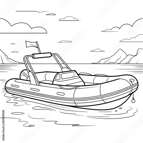 A inflatable boat illustration vector style coloring page