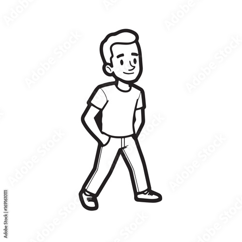 Handsome Man Black and White Illustration Vector Image Male Portrait Fashion Sketch Line Art Design	