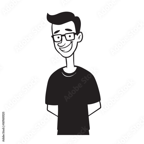 Handsome Man Black and White Illustration Vector Image Male Portrait Fashion Sketch Line Art Design	