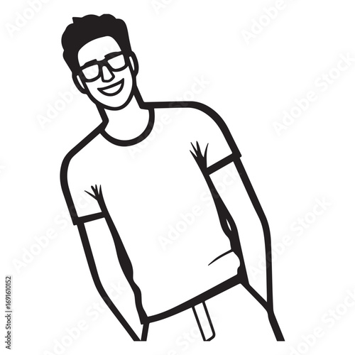 Handsome Man Black and White Illustration Vector Image Male Portrait Fashion Sketch Line Art Design	