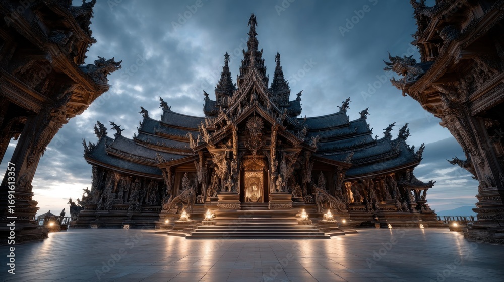Fototapeta premium Majestic Sanctuary of Truth: A Timeless Architectural Marvel in Thailand