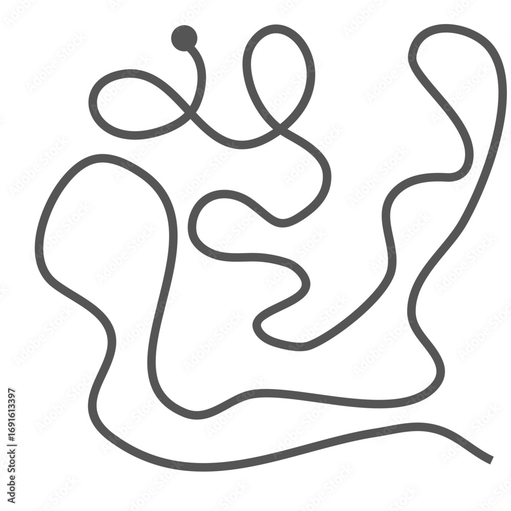 Obraz premium Abstract winding path with a single dot marking its beginning, representing a journey or complex process.