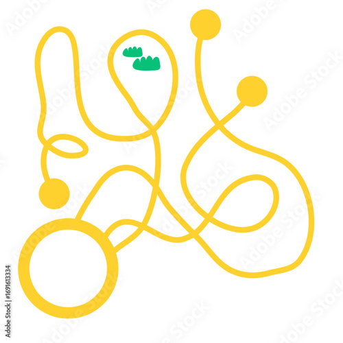 Maze Puzzle Whimsical yellow maze with green grassy islands and golden goal, playful fun for kids