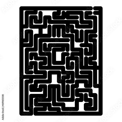 Intricate maze puzzle design, a challenging black and white labyrinth for strategic thinking and problem-solving