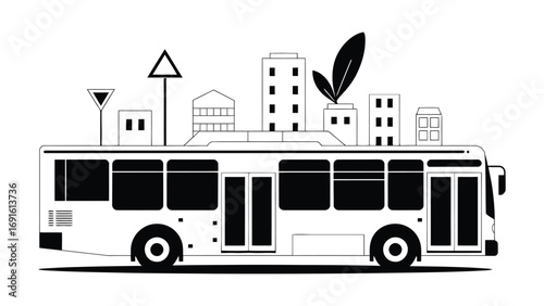 Eco friendly city bus illustration with green energy urban transport concept
