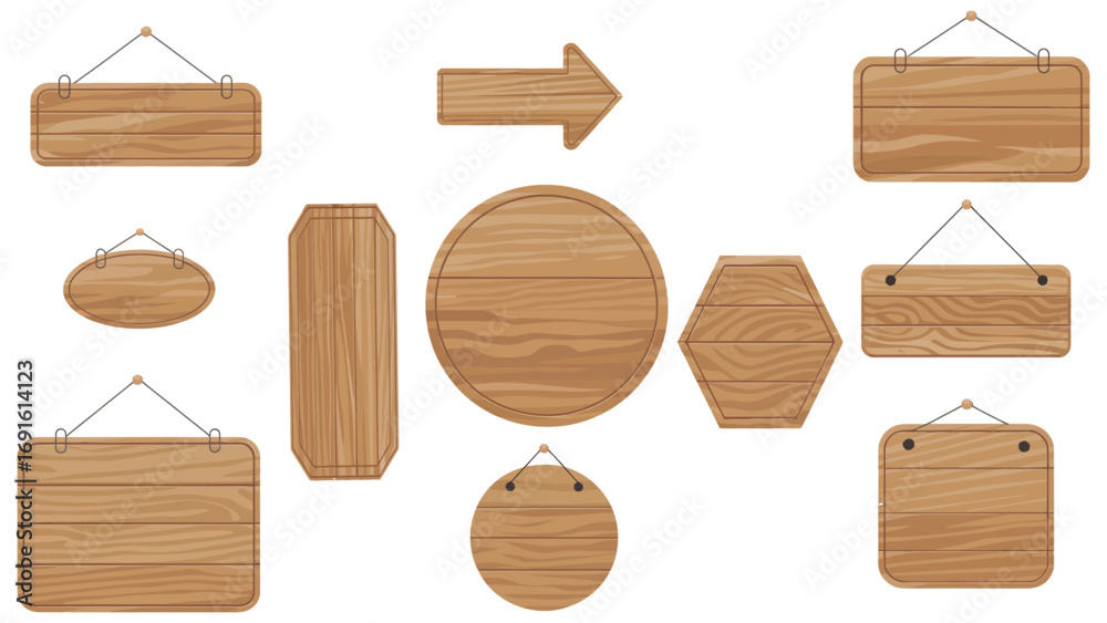 Naklejka premium Wooden blank signboard collection in different shapes isolated on white background