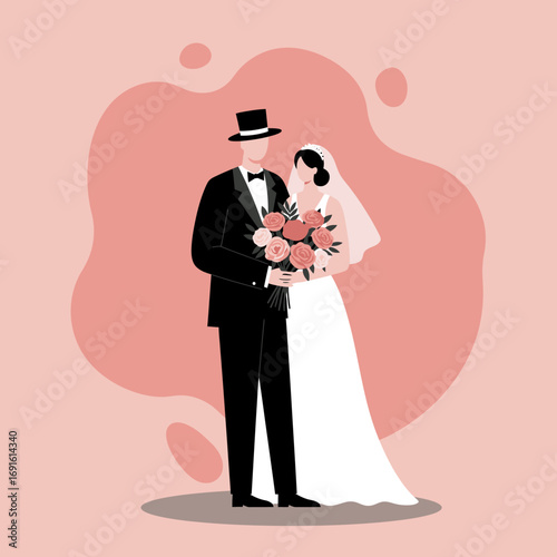 Elegant bride and groom on their wedding day, symbolizing love, partnership, and celebration. Ideal for romance, event planning, and lifestyle content.