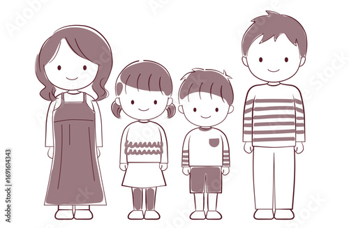 ゆるいタッチの4人家族イラスト