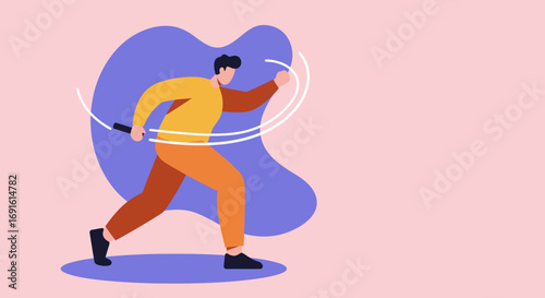 A stylized illustration of a man actively exercising with a jump rope, depicting fitness, energy, and a healthy lifestyle. Ideal for health, sports, and well-being concepts.