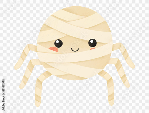 Watercolor mummy wrapped Halloween spider cute insect cartoon Vector.