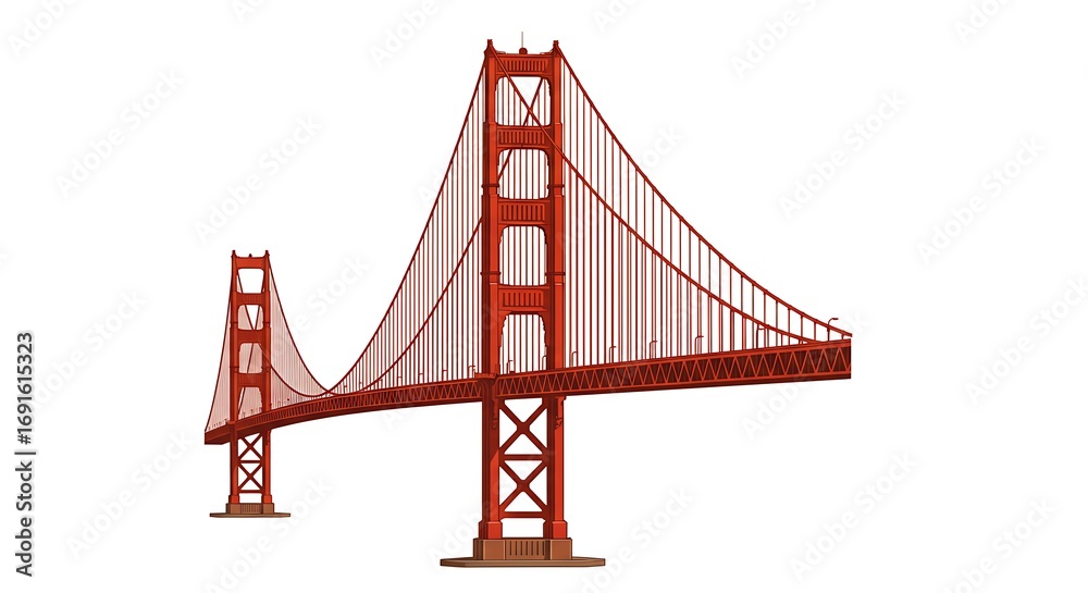 Fototapeta premium Red Suspension Bridge Illustration on White Background