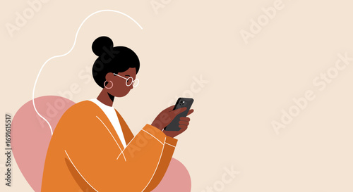 Modern woman engaged with her smartphone, symbolizing digital communication, social media, and online connectivity for business or lifestyle.