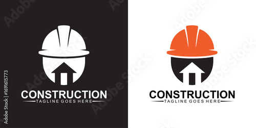 Modern Construction Logo Design with Hard Hat and House Symbol for Building Companies