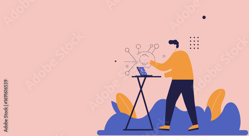 Person interacting with advanced data visualization and laptop, representing digital innovation, analytics, and technological problem-solving in a modern workspace.