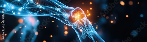 Digital rendering of the knee joint with network connections concept