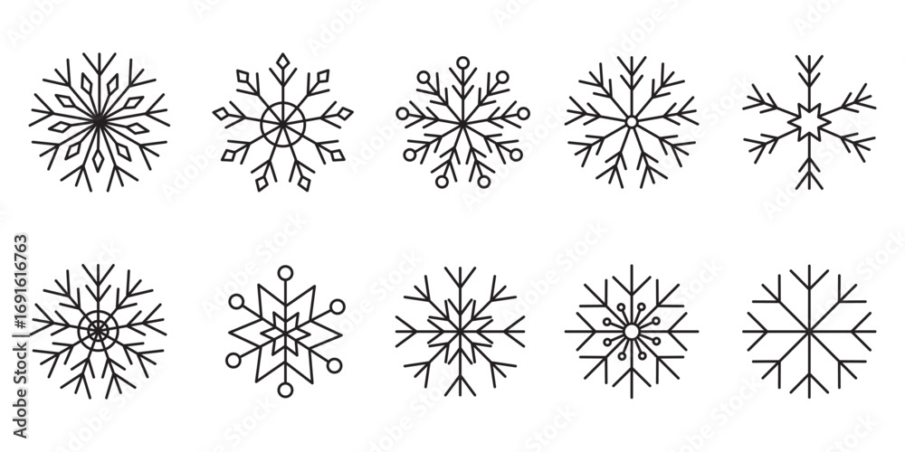 Obraz premium Set of black snowflake icons collection.