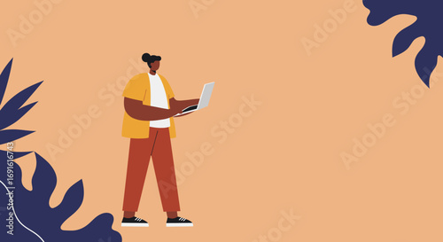 Modern person using a laptop for work or study, embodying productivity and digital connectivity. Ideal for business, education, or freelance themes.