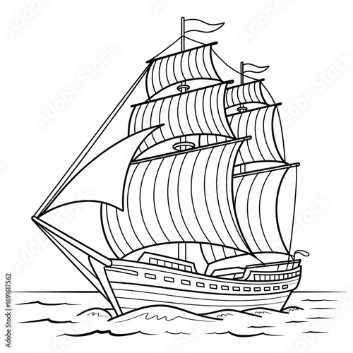 A galleon illustration vector style coloring page