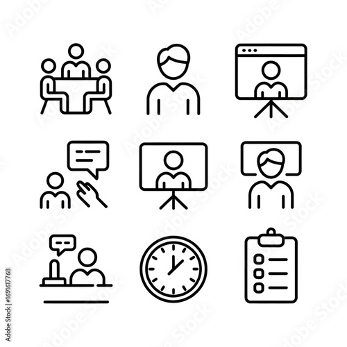 Video Conference Icons, Virtual Meeting Symbols,