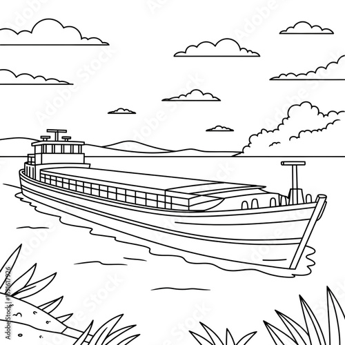 A barge illustration vector style coloring page
