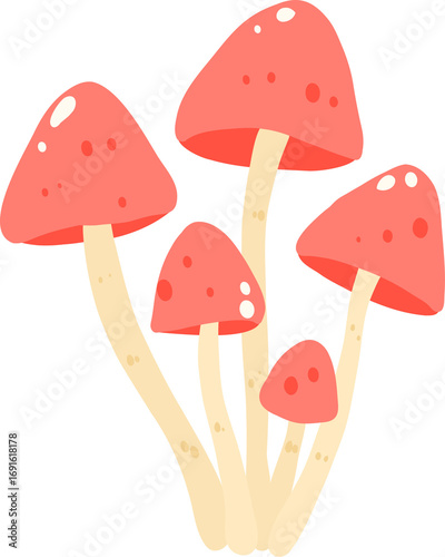 Red Mushroom Cluster Illustration, Forest Fungi Clipart, Whimsical Woodland Nature Graphic, Cottagecore Mushroom Design for Stickers and Prints