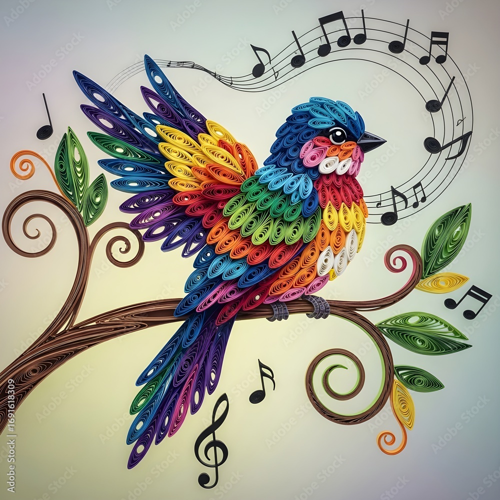 Fototapeta premium Quilled Bird Song on Branch