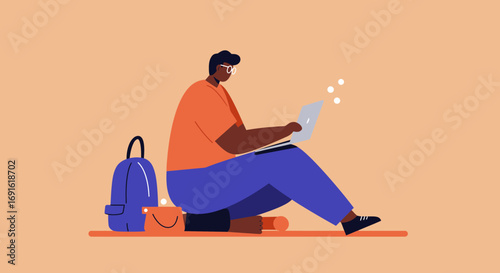 Person focused on a laptop, depicting remote work, online learning, or a digital nomad lifestyle. Ideal for concepts of productivity, education, and modern connectivity.