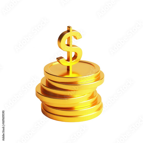 A stack of polished golden coins displays a prominent dollar sign, symbolizing financial success and abundance against a striking black backdrop.
