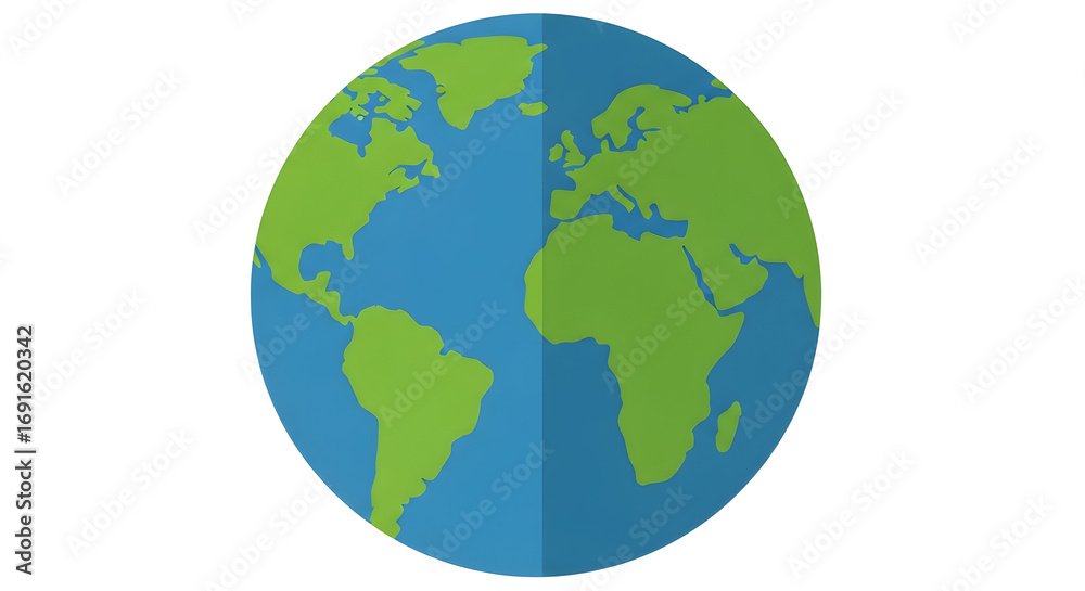 Fototapeta premium Illustrated Earth Globe on White Background for Educational Concepts