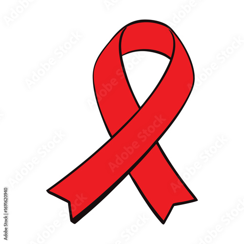 A simple yet powerful illustration of the iconic red ribbon, symbolizing AIDS awareness, support, and solidarity for those affected by HIV worldwide.
