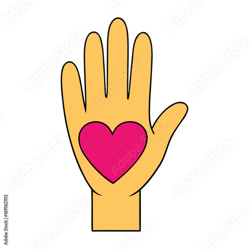 A touching coloring page of a hand with a heart drawn in its palm, symbolizing love, care, and kindness—perfect for expressing warmth and compassion creatively.
