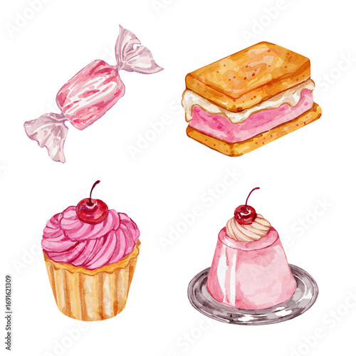 Watercolor Coquette Pink Dessert Collection 01