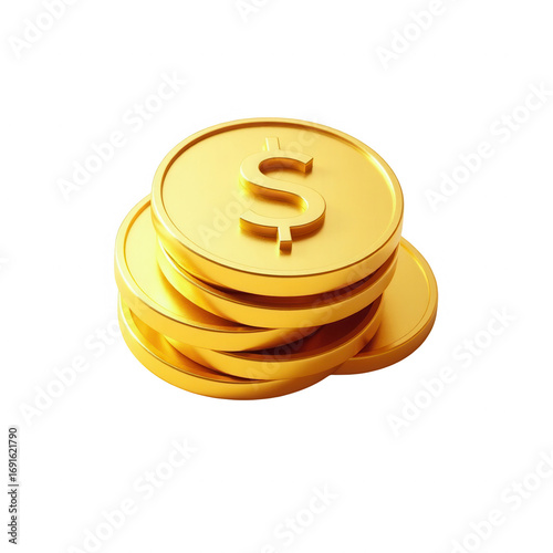 A stack of gleaming gold coins, each displaying a dollar symbol, is set against a stark black background.