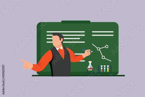 Teacher teaching chemistry subject. School Subject Concept. Colored flat vector illustration isolated