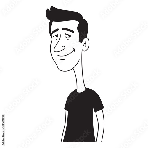 Handsome Man Black and White Illustration Vector Image Male Portrait Fashion Sketch Line Art Design	