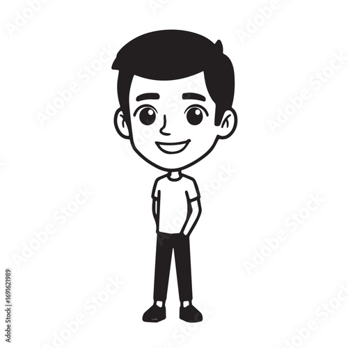 Handsome Man Black and White Illustration Vector Image Male Portrait Fashion Sketch Line Art Design	