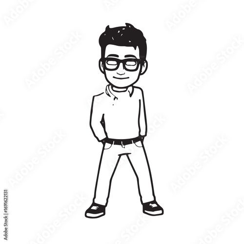 Handsome Man Black and White Illustration Vector Image Male Portrait Fashion Sketch Line Art Design	
