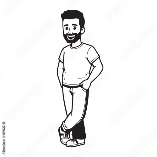 Handsome Man Black and White Illustration Vector Image Male Portrait Fashion Sketch Line Art Design	