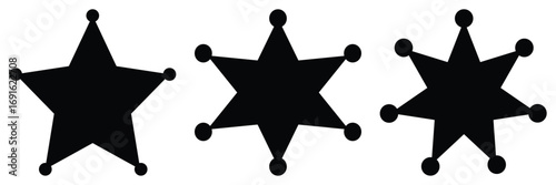 Sherif star icon. Classic Sheriff Star Badge Silhouettes Vector Set - Law Enforcement Authority Icons, Wild West Emblems, Security Symbols & Gold Metal Badges Collection