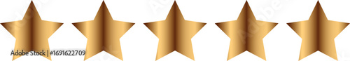 Review Stars. Golden Five Stars Rating Icon Vector Illustration. Premium Quality Customer Review, Satisfaction Feedback, and Excellence Symbol for Web & UI Design