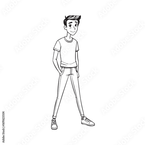 Handsome Man Black and White Illustration Vector Image Male Portrait Fashion Sketch Line Art Design	