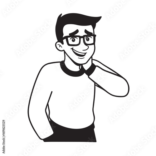 Handsome Man Black and White Illustration Vector Image Male Portrait Fashion Sketch Line Art Design	