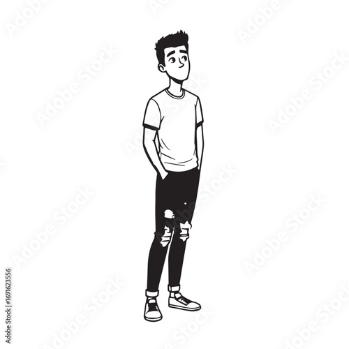 Handsome Man Black and White Illustration Vector Image Male Portrait Fashion Sketch Line Art Design	