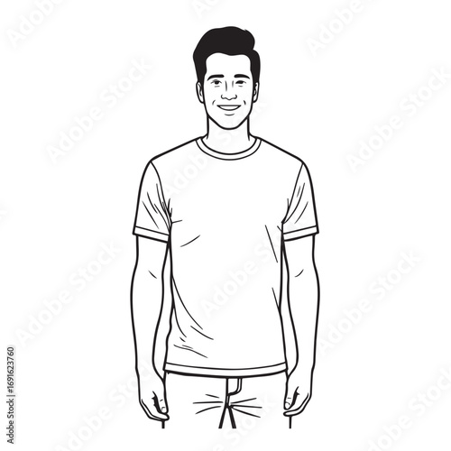 Handsome Man Black and White Illustration Vector Image Male Portrait Fashion Sketch Line Art Design	