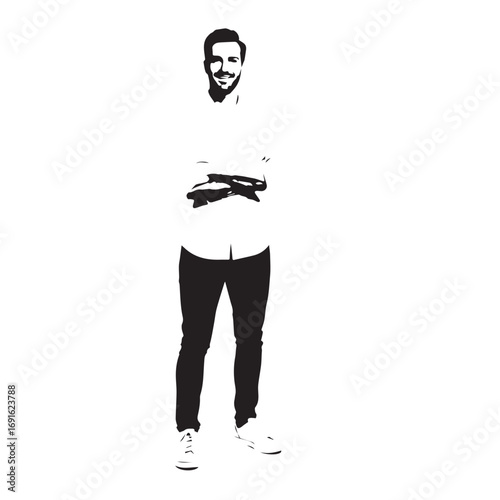 Handsome Man Black and White Illustration Vector Image Male Portrait Fashion Sketch Line Art Design	