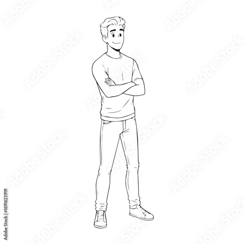 Handsome Man Black and White Illustration Vector Image Male Portrait Fashion Sketch Line Art Design	