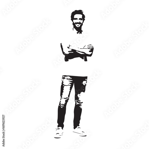 Handsome Man Black and White Illustration Vector Image Male Portrait Fashion Sketch Line Art Design	