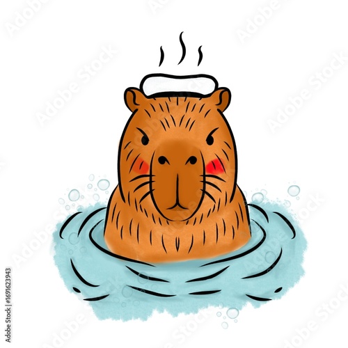Relaxing Capybara in Hot Spring